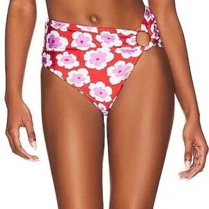 New PatBO x Anthropologie Windflower Lg Red Mid Rise Side-Ring Floral Bottoms